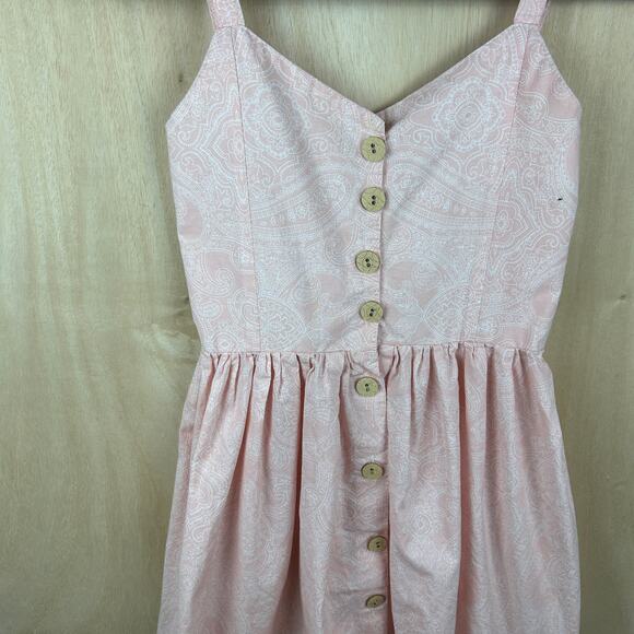 Zara Basics Pink Paisley Babydoll Dress S Button Down Flowy Style - Picture 3 of 8